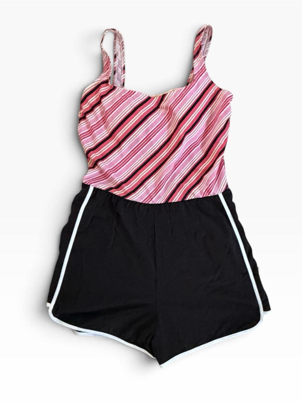 Gabar One-Piece Jogger Romper Swimsuit Womens 16 Pink/Black Tank Swim Shorts